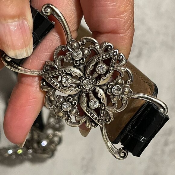 Brighton B60113 Black Patent Leather Crystal Stud Medallion Station Belt 46" - Picture 4 of 10